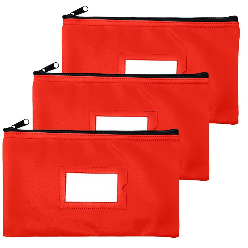 GIDABRAND Money Bank Deposit Bag with Zipper | 11x6 inch | Red | Durable Leatherette Money Cash Coin Check Wallet Pouch for Men & Women with Framed ID Window and Blank Card (3) - Image 1